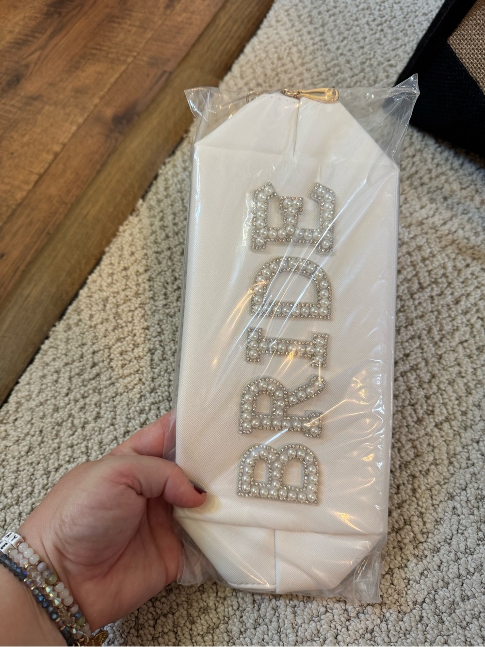 BRIDE Pearl Embellished White Wedding Party Cosmetic Bag